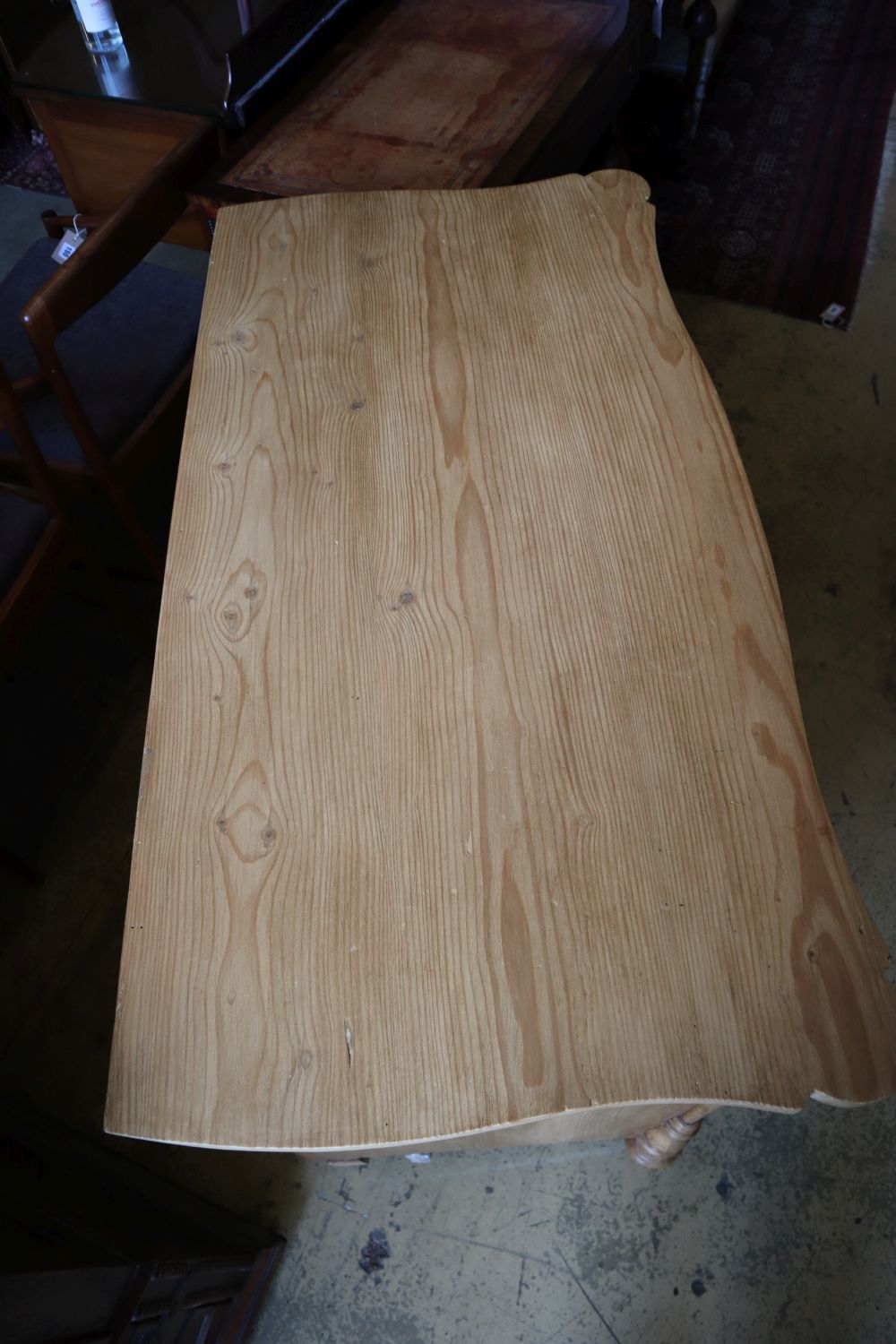 A late 19th century Continental stripped pine chest of three drawers, width 106cm depth 53cm height 81cm